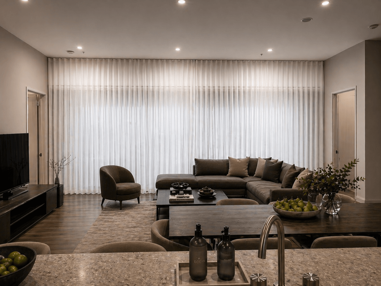 Custom window furnishings installed in a refined Canberra home
