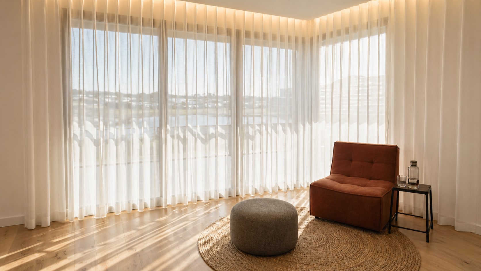 Soft sheer curtains in a sunlit living space