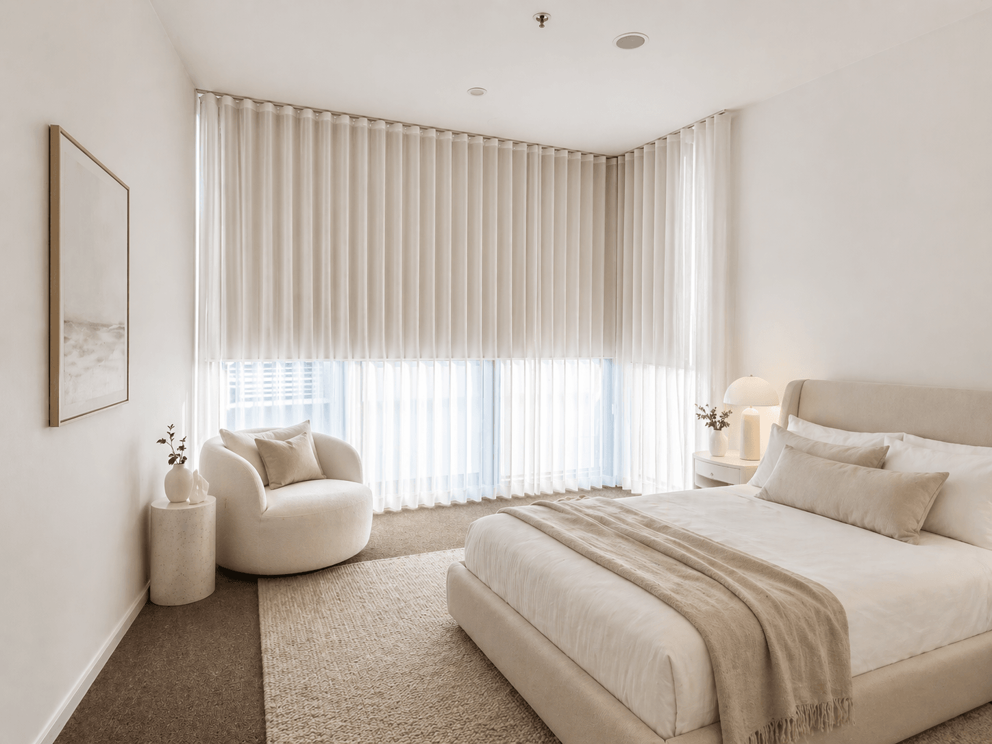 Custom window furnishings installed in a refined Canberra home