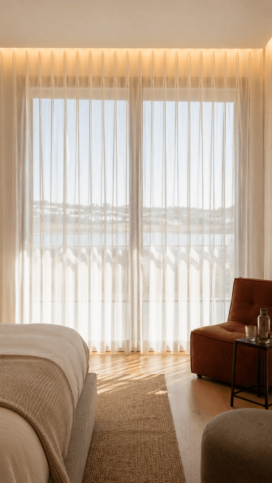 Soft sheer curtains in a sunlit living space