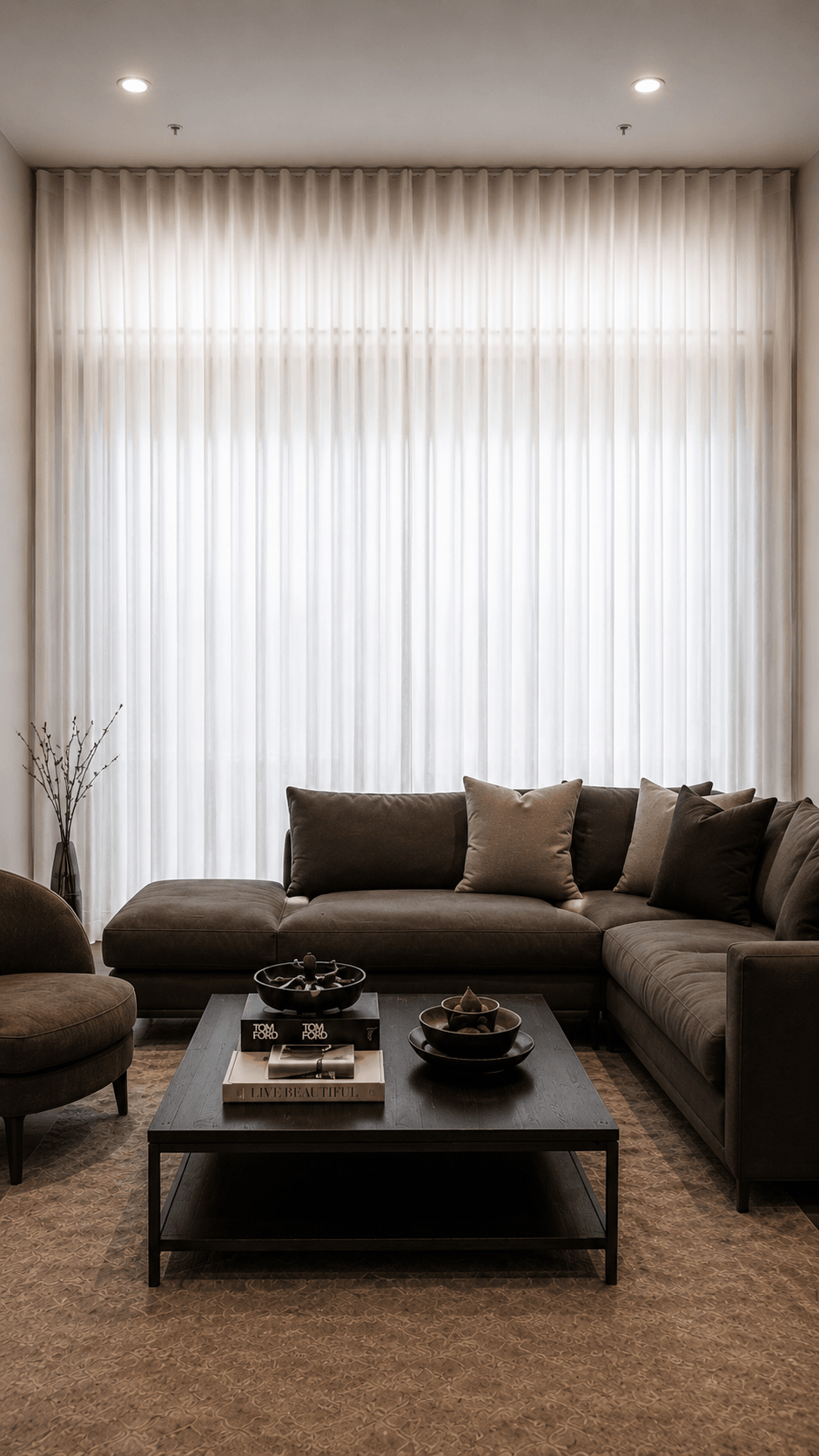 Custom window furnishings installed in a refined Canberra home