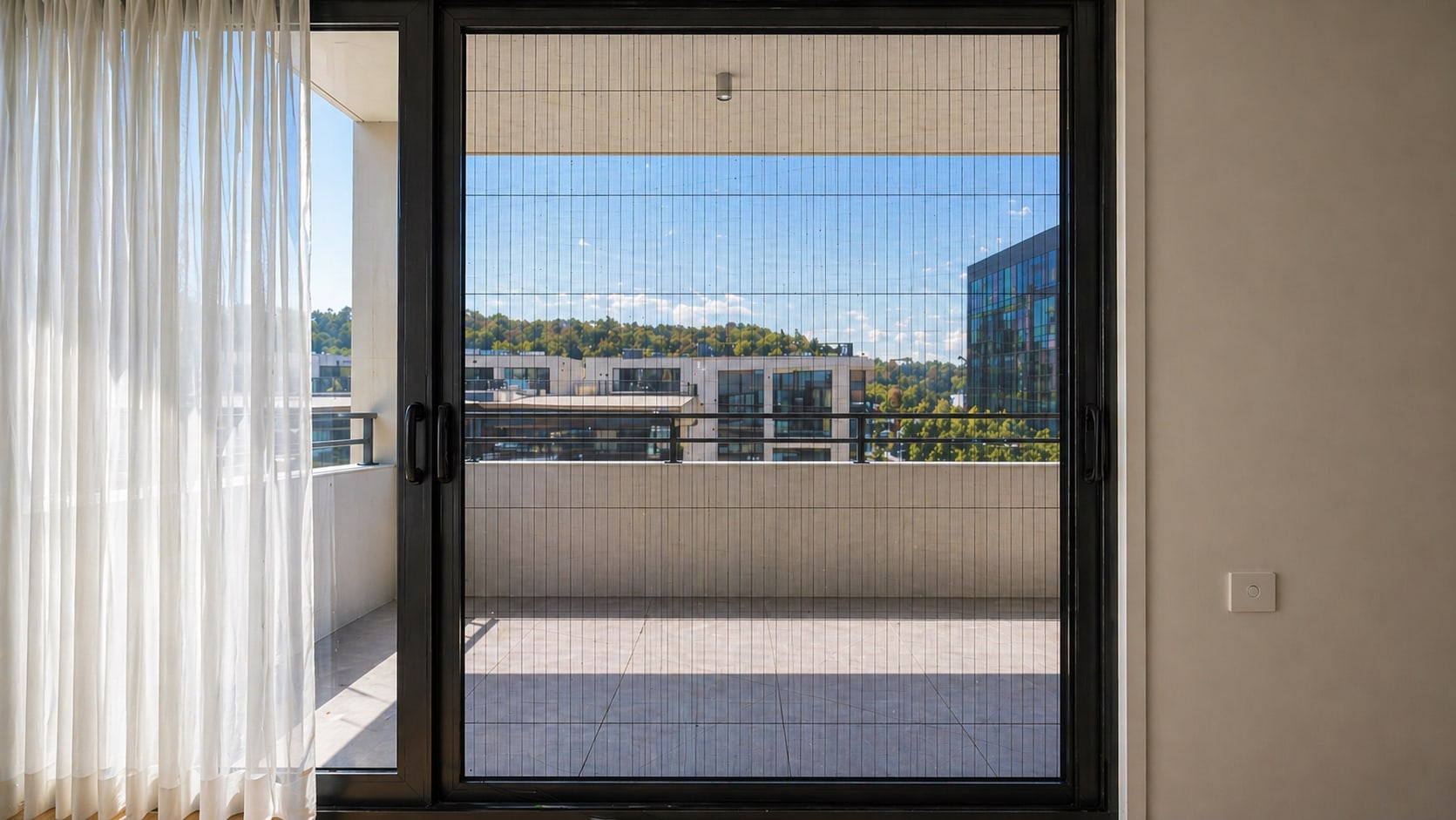 Pleated fly screen solution with a clean contemporary finish